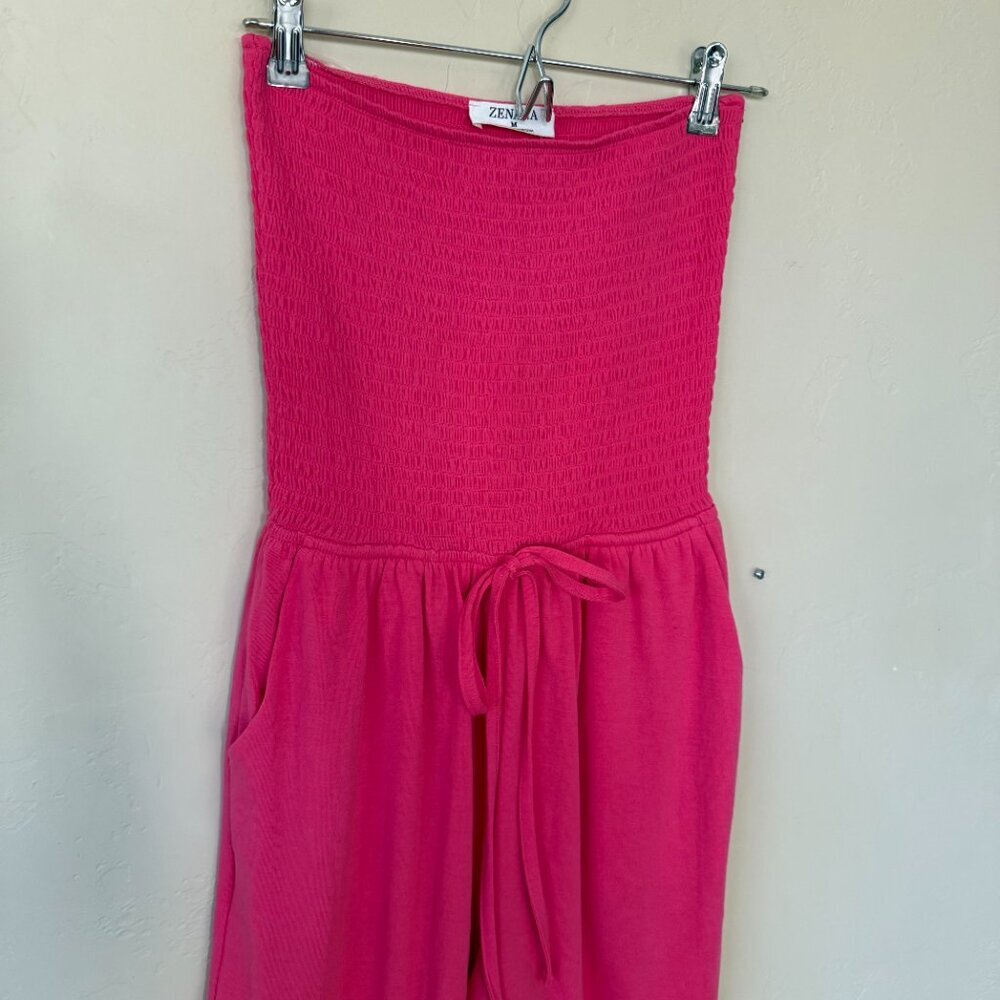 Zenana Hot Pink Strapless Smocked Romper Size Medium ๐ - Picture 3 of 7